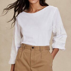 NWT Banana Republic Factory Embroidered Volume-Sleeve Blouse Top S